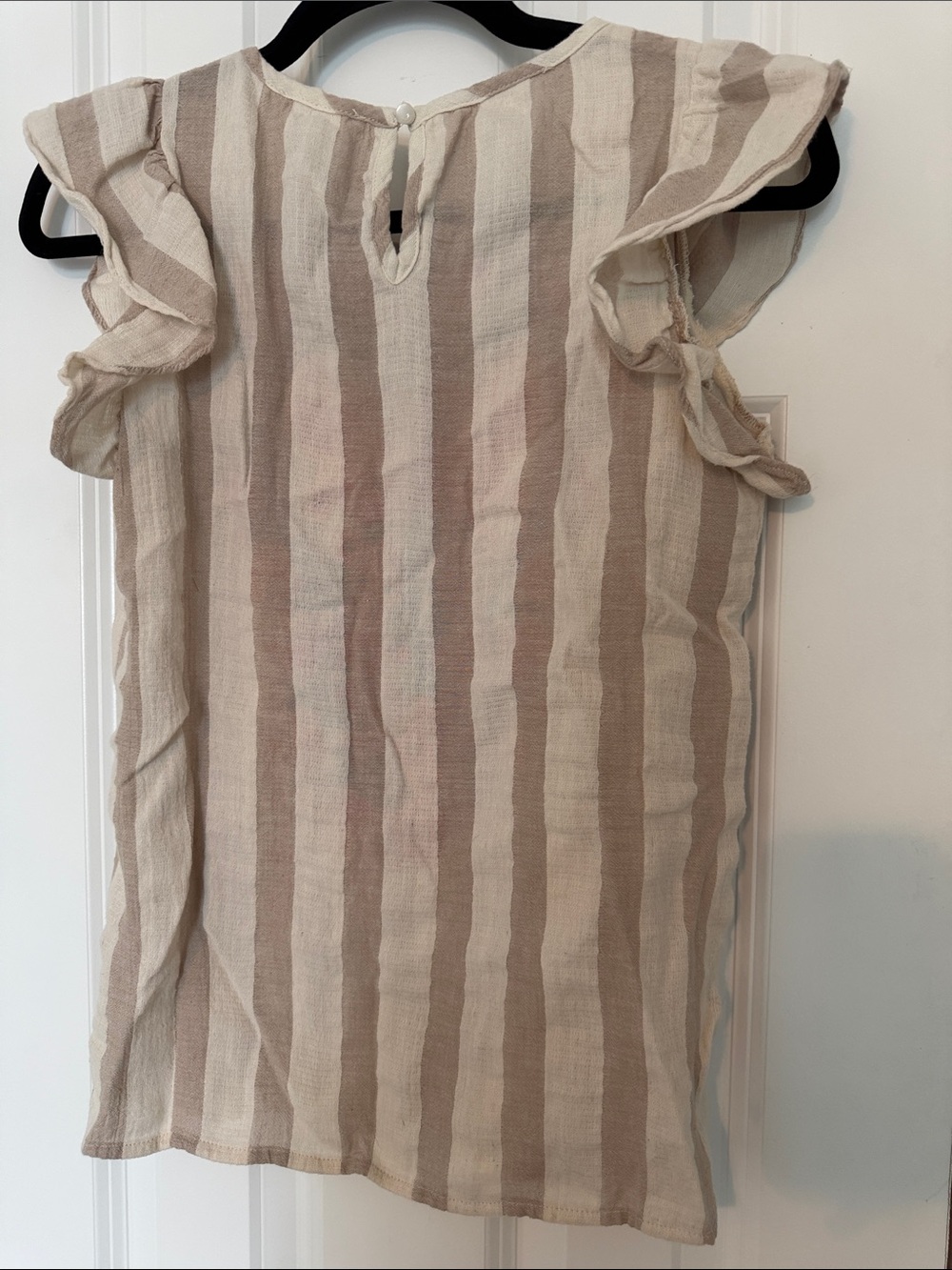THML Beige & Cream Striped Embroidered Flutter Sleeve Blouse - Picture 4 of 6